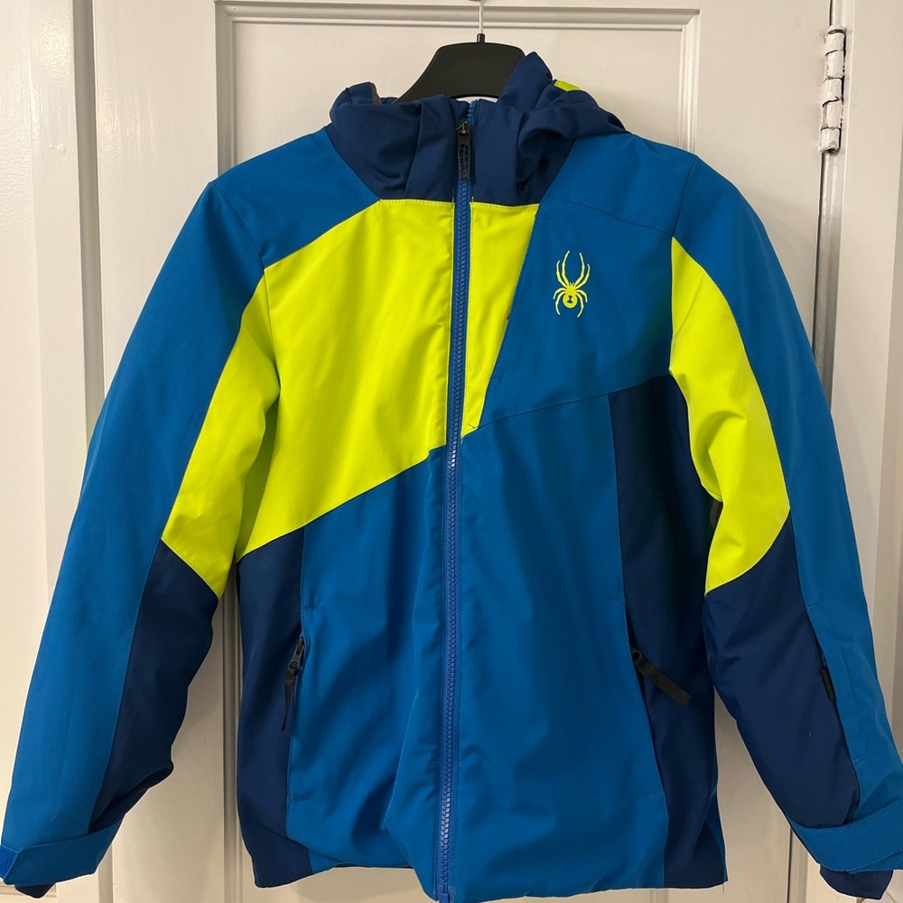 Spyder Kids Jacket in Blue and Neon Yellow
